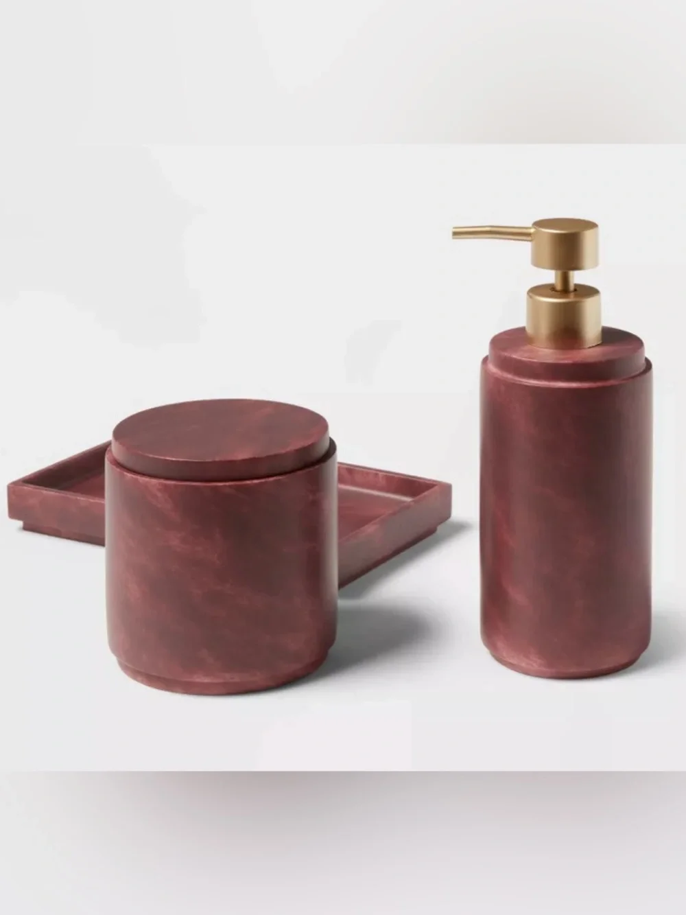 Luxe Faux Marble Bath Tray, Canister, and Soap Pump